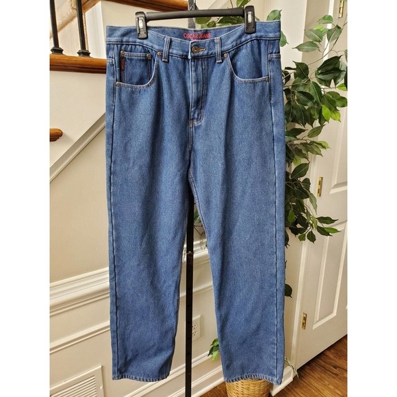 Oscar Jeans Mens Blue Denim Cotton High Rise Straight Fit Jeans Pants Size 36/32 - Picture 1 of 11